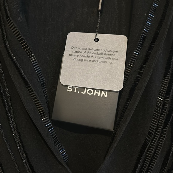 St. John Tonal Beaded Long Sleeve Silk Georgette Gown - Picture 6 of 12